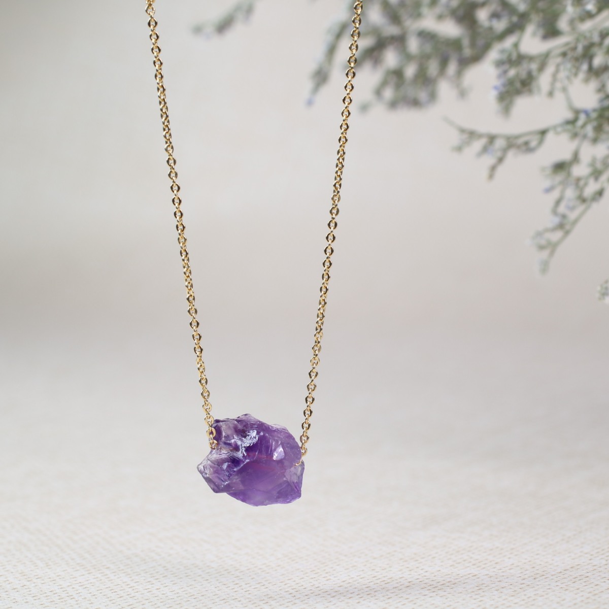 Coai Raw Amethyst Crystal Pendant Necklace For Women
