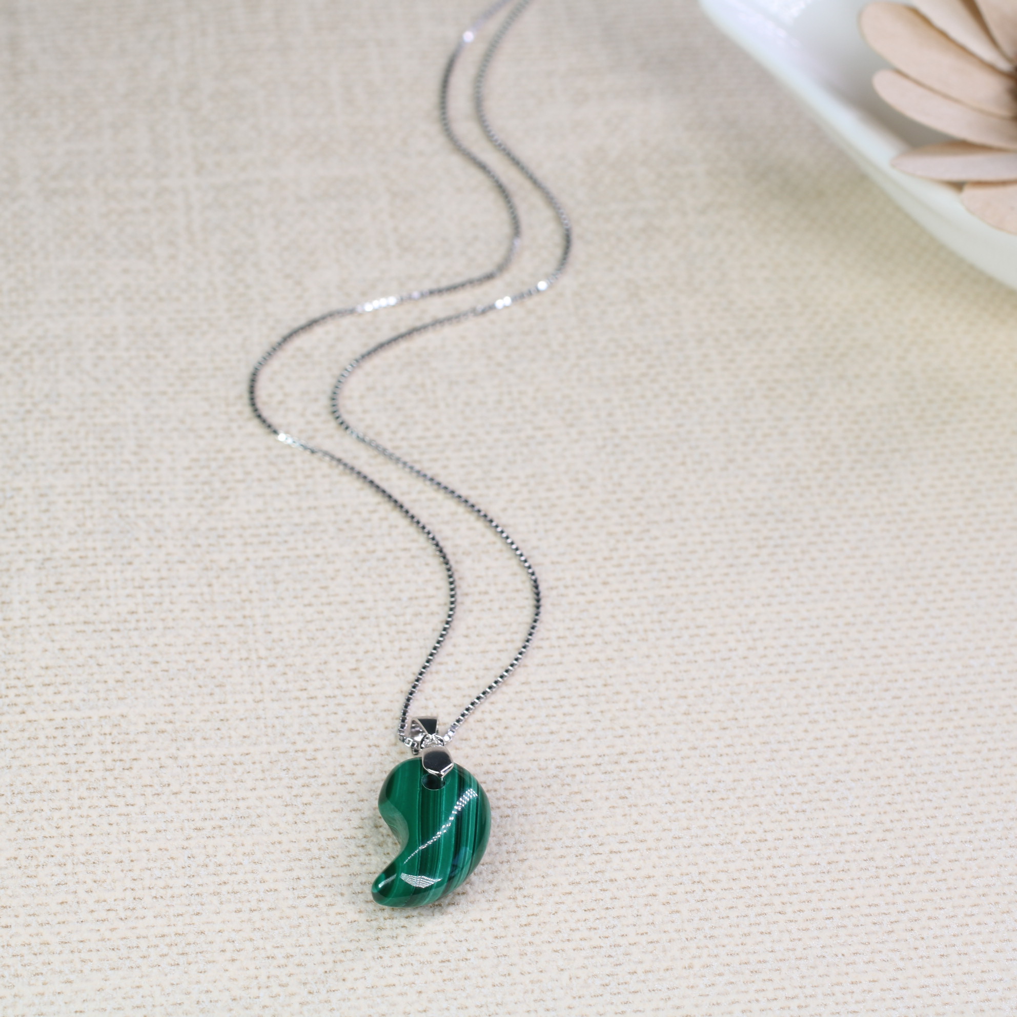 COAIJapaneseMagatamaMalachiteStonesGroundingPendant925Sterling