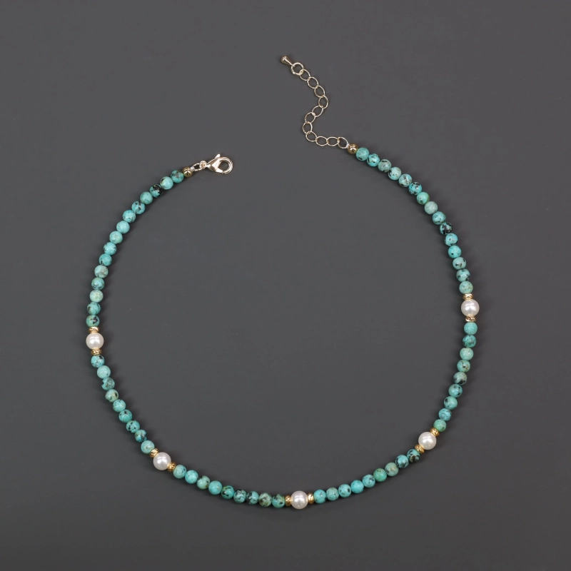 COAI Doppia Collana Girocollo Donna: Un Filo Di Perle In Pietre Naturali (luna, Tigre, Turchese...) + Catena Herringbone Oro. Indossale Insieme O Separatamente, 3 Look In 1!