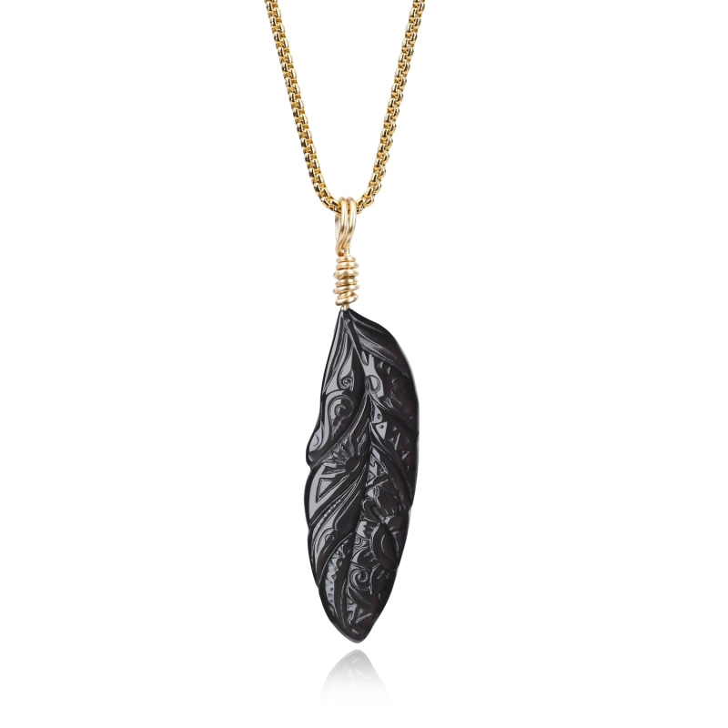 Collana con Pendente a Piuma in Acciaio Inossidabile