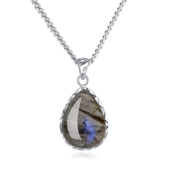 COAI Collana Donna Con Ciondolo Rettangolare In Labradorite Naturale – Pietra Sfaccettata, Catena Oro O Cordoncino