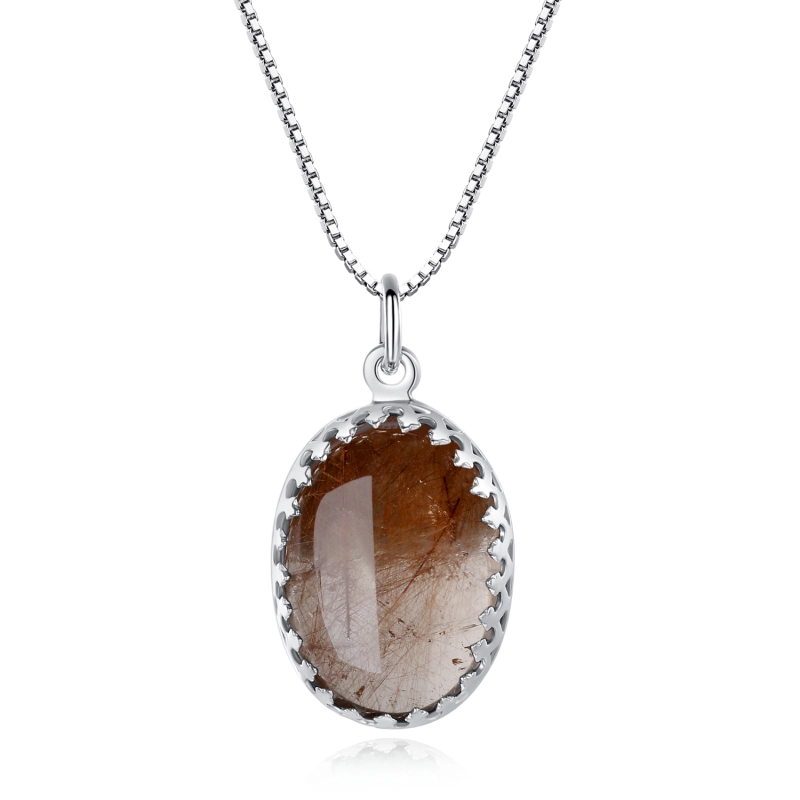Collana In Argento 925 Con Quarzo Rutilato, Pietre Naturali A Cuscino, Inclusioni Visibili Di Rutilo, Lunghezza 44 Cm, In Scatola Regalo - 5