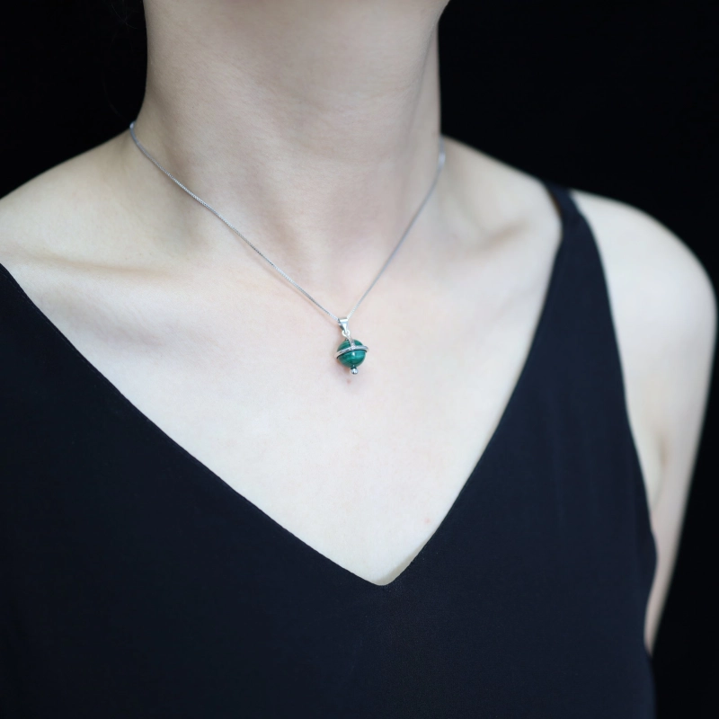 COAI Collana Donna In Argento 925 Con Ciondolo Sfera Satellite In Pietre Naturali, Malachite O Lapislazzuli