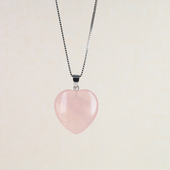 COAI Collana Con Ciondolo A Cuore In Quarzo Rosa – Pietra Naturale, Cordino Regolabile, Portafortuna