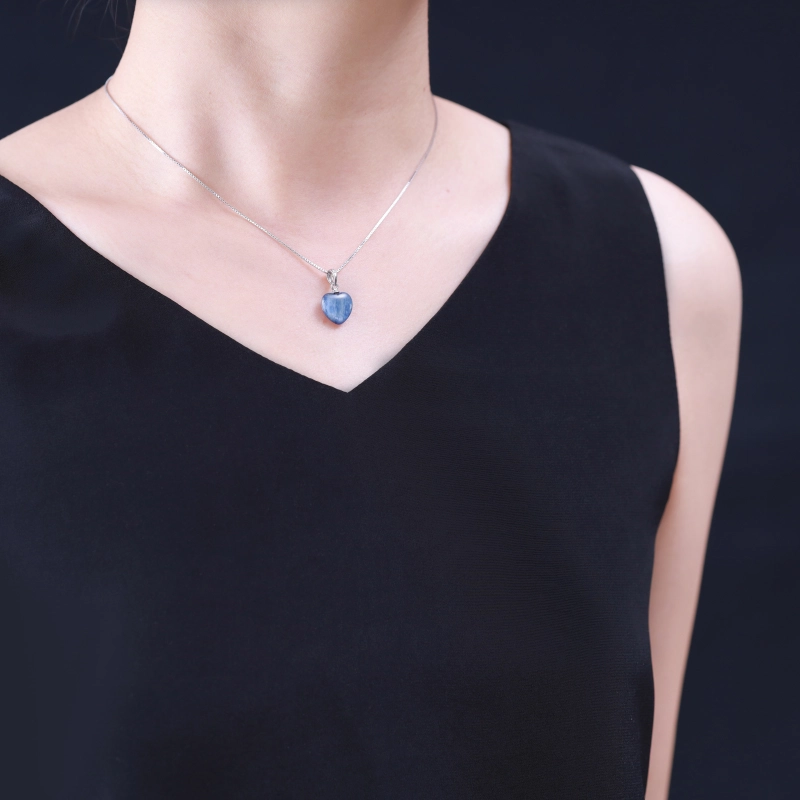 Collana COAI In Argento 925 Con Ciondolo Cuore In Crisocolla Naturale - Pietra Curativa, Catena Regolabile 40+5 Cm