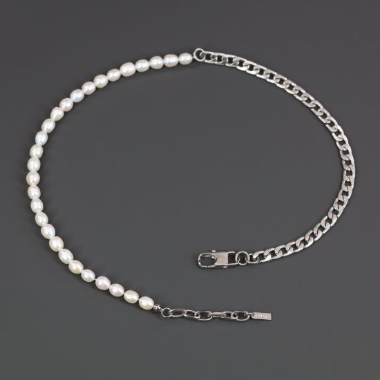 Miore Collana Donna Argento, Catena con Ciondolo di Perla Grigia Coltivata d 'Acqua Dolce e Zirconi in Argento 925. Catenina Grumetta Lunga Cm 45. Pendente Donna anallergico