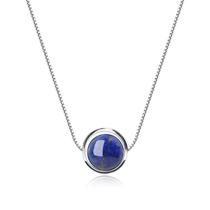Collier En Lapis-lazuli Avec Fermoir En Argent 925 Et Zircons – Fabriqué En Italie, Longueur ~45 Cm