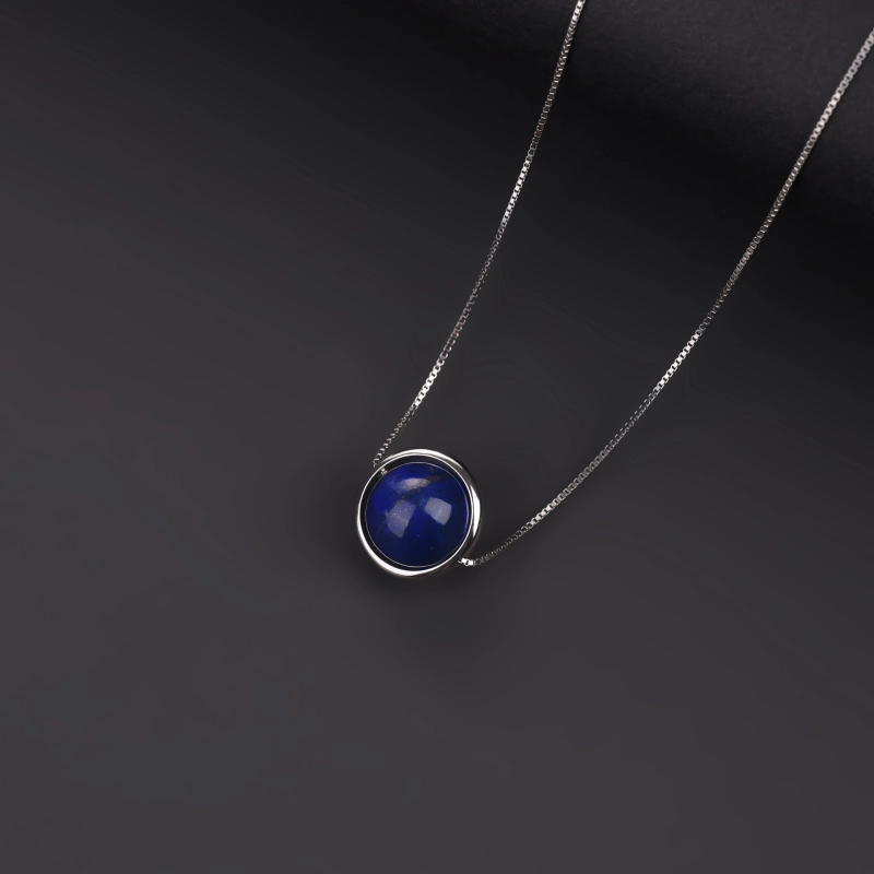 Collier En Lapis-lazuli Et Argent 925 - Sphères Bleues, Fabrication Italie, 45cm, Neuf Avec étui
