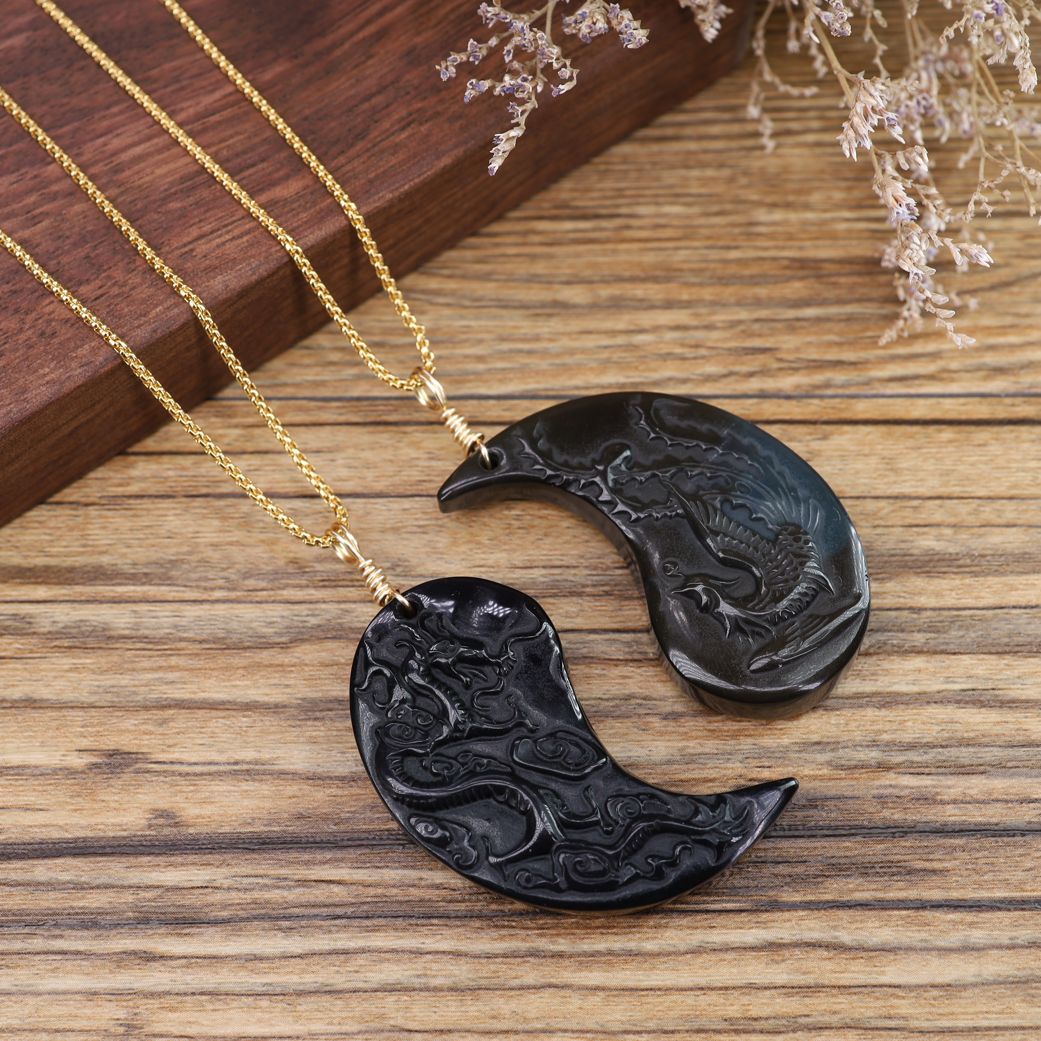 Visiter la boutique COAIcoai Collier Couple Chaîne Pendentif Yin Yang Obsidienne 