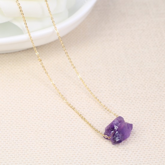 Collier Plaqué Or Avec Améthyste - Longueur Réglable 38 à 43 Cm - Neuf Avec étiquettes