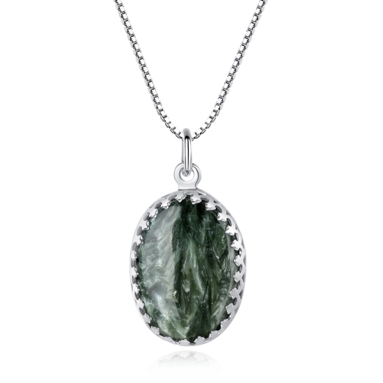 Pendentif Original En Séraphinite Et Pierre De Lune Monture Argent 925 - Fait Main - Occasion Très Bon État