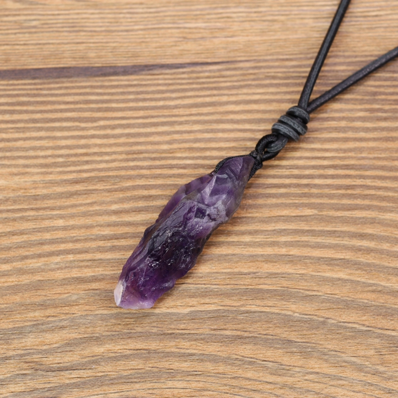 COAI Collier Ajustable Pendentif Améthyste Naturelle - Donut, Magatama Ou Étoile De David
