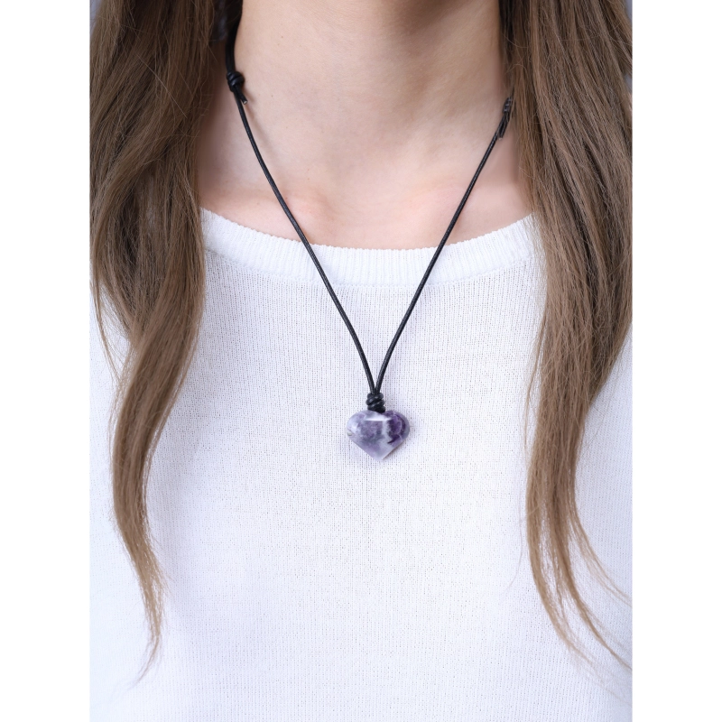 Collier Pendentif Cœur Bleu Sur Cordon Ajustable - Neuf Sans Emballage