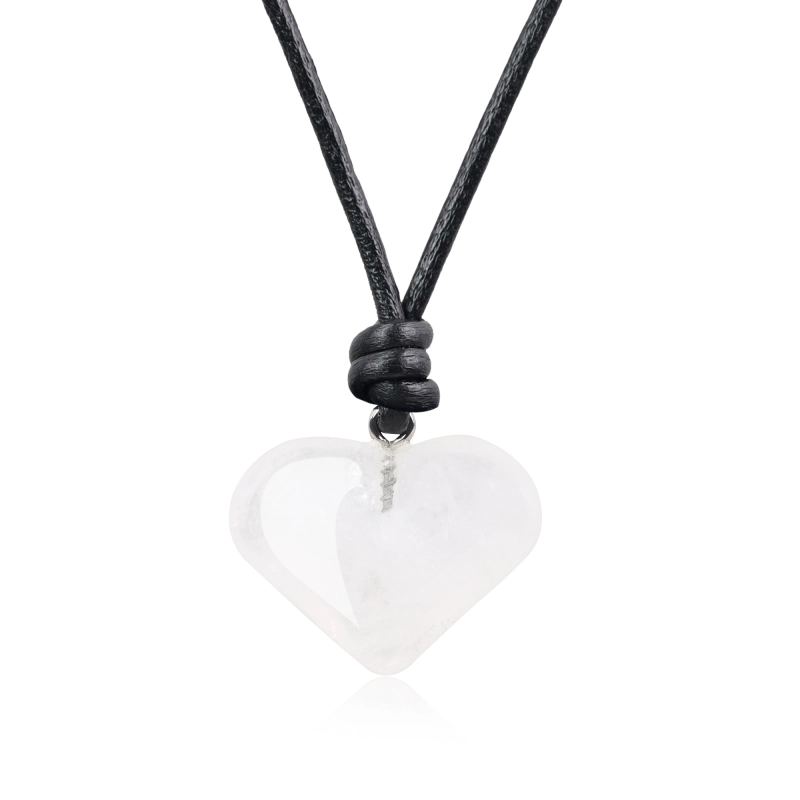 COAI Collier Cœur Pierre Naturelle - Quartz Rose, Aventurine Ou Jaspe Rouge - Cordon Réglable 38-70cm - Cadeau Femme