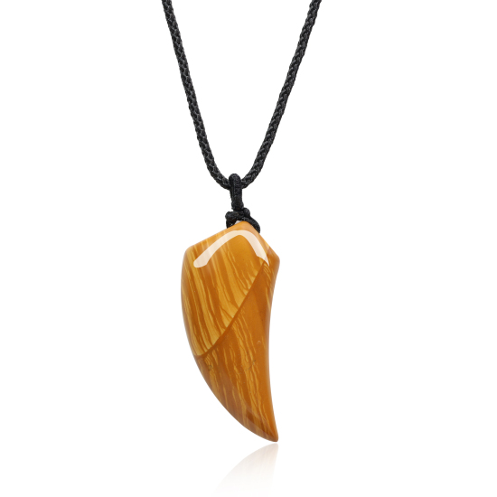 Collier Dent De Loup Homme - Pendentif Jaspe Bois Adjustable 40-75cm - Symbolique Courage