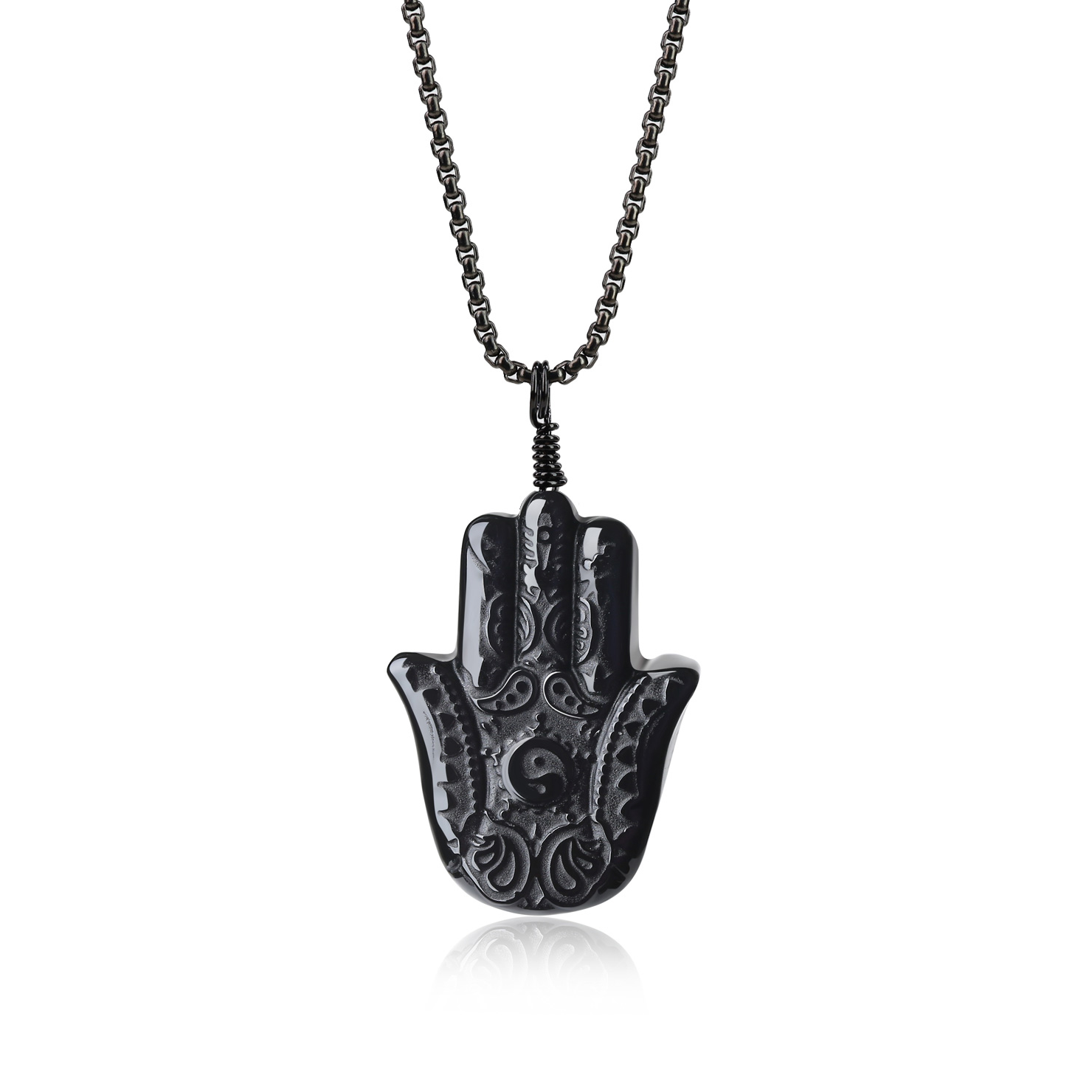 Visiter la boutique COAICOAI Pendentif Amulette Main de Fatma Obsidienne Unisexe 