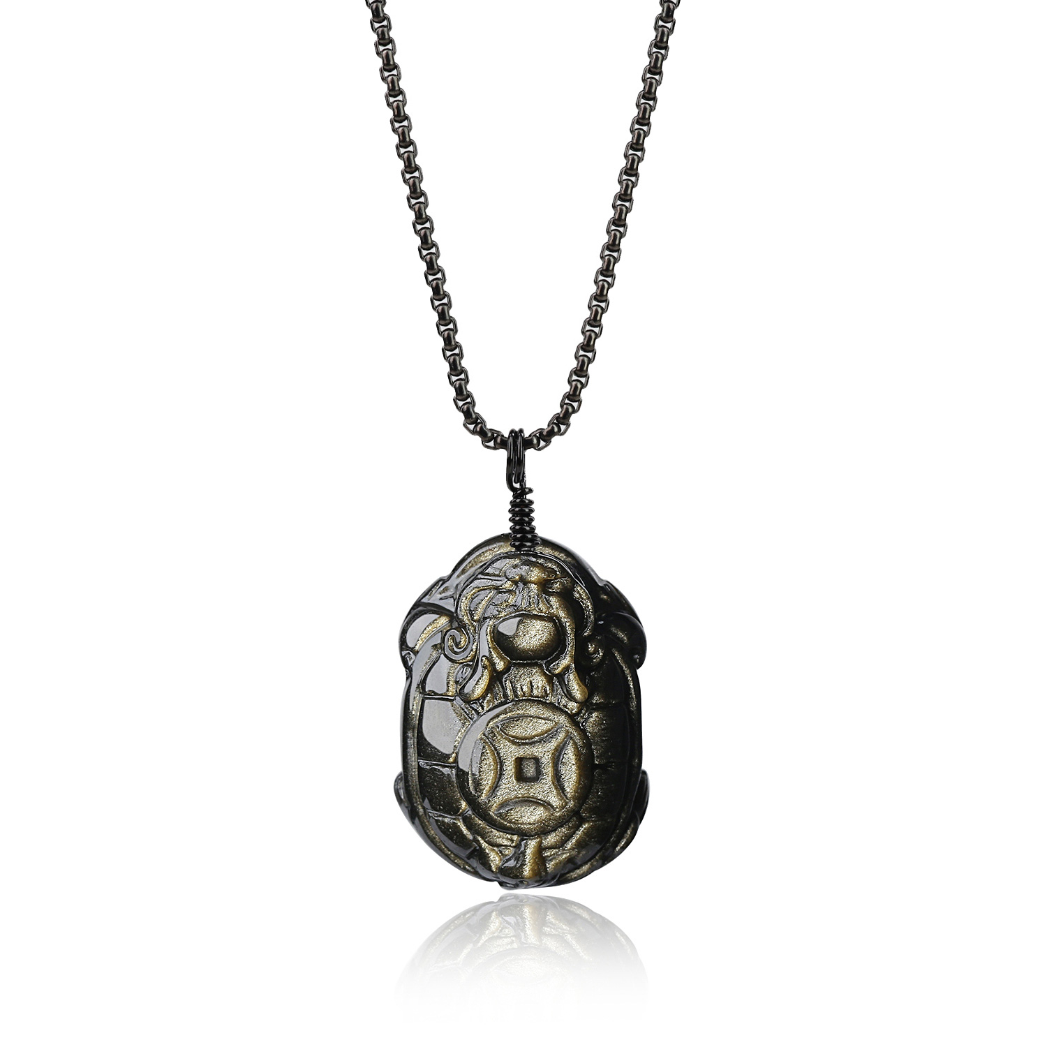Visiter la boutique COAICOAI Pendentif Dragon Tortue Amulette Obsidienne Ajustable 