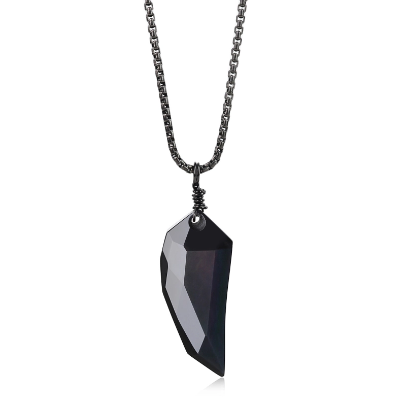 Collier Avec Pendentif Fiole En Obsidienne Noire - Bijou Pierre Naturelle, Occasion