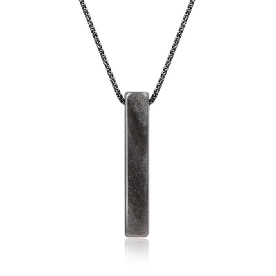 Collier Acier Inoxydable Homme Pendentif Barre Avec Zircons Noirs - COAI Bijou Élégant 50/55/60cm
