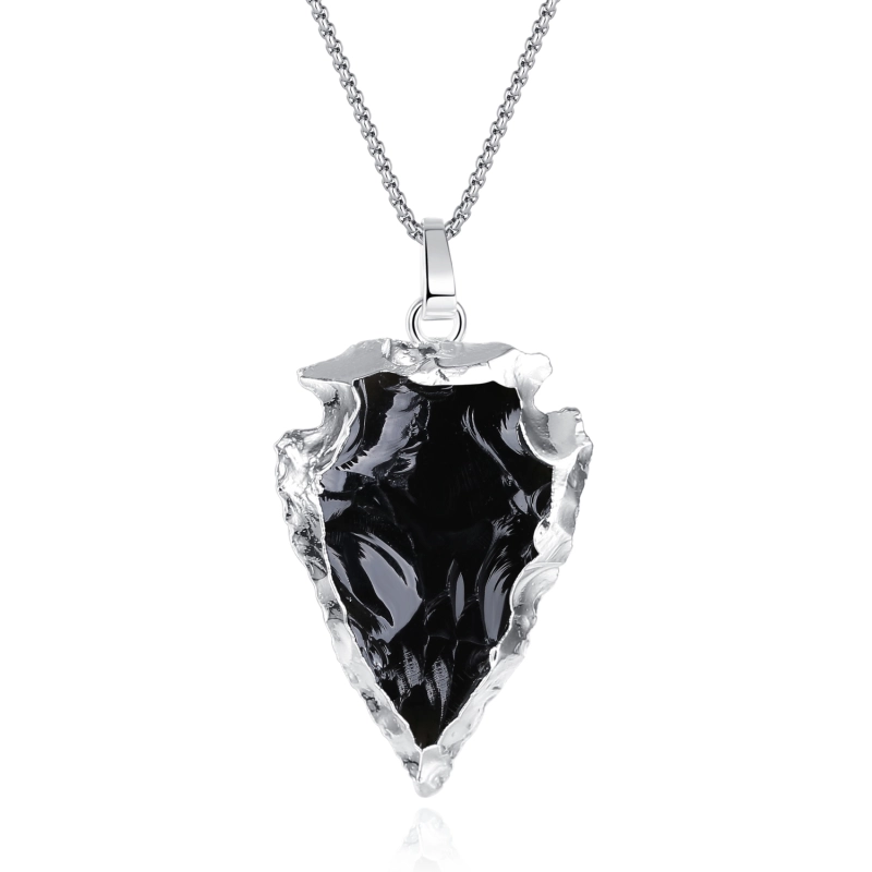 COAI Collier Ajustable Pendentif Bouclier Obsidienne Noire – Protection & Force, Unisexe Pierre Naturelle