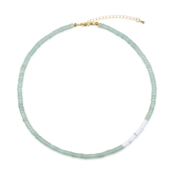 Collier Homme Perles Howlite Turquoise - Longueur 47 Cm, Fait Main, Neuf Sans Emballage, Bleu Turquoise