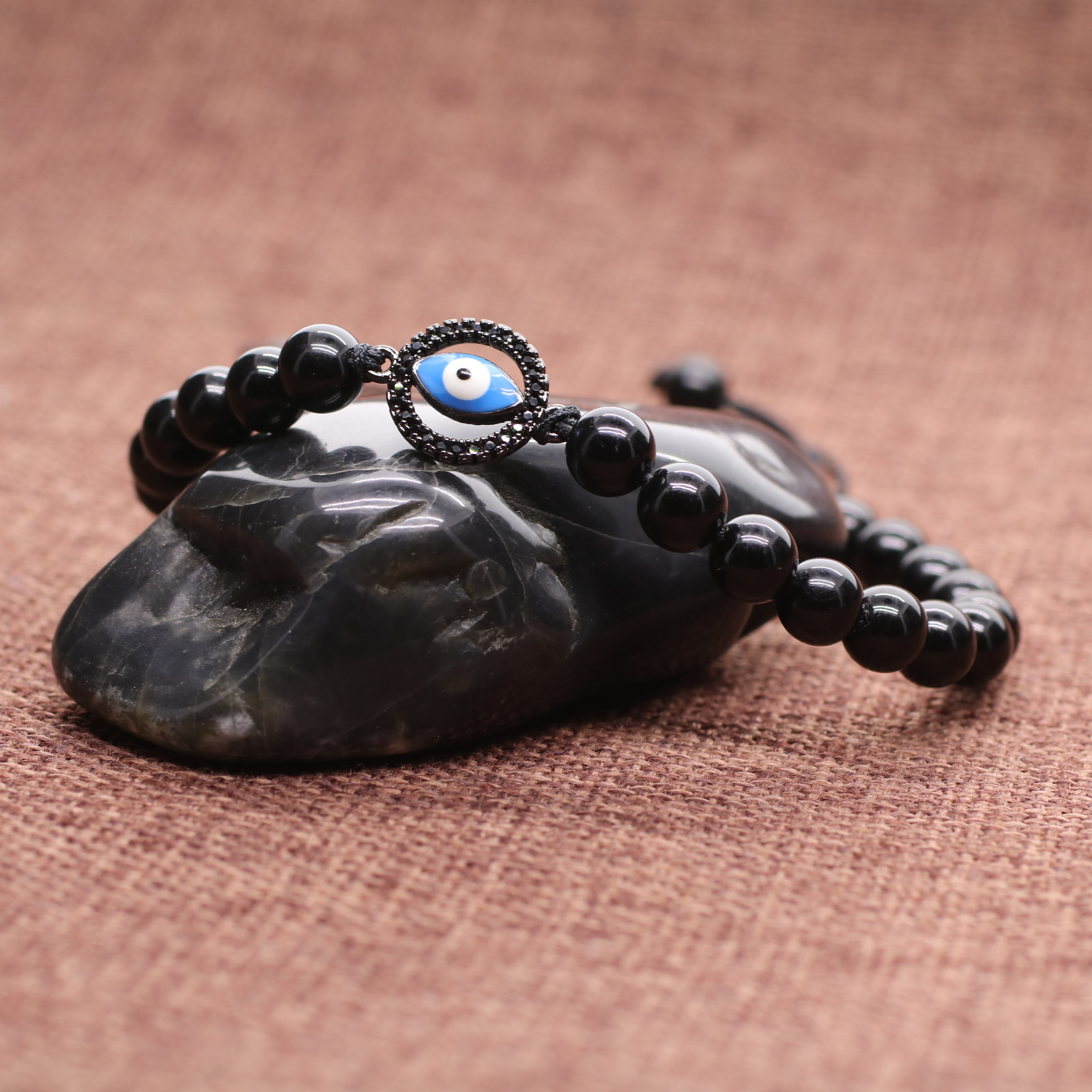 pulsera Shamballa unisex ajustable con amuleto ojo de diablo COAI Pulsera de ojo del diablo con perlas de obsidiana 