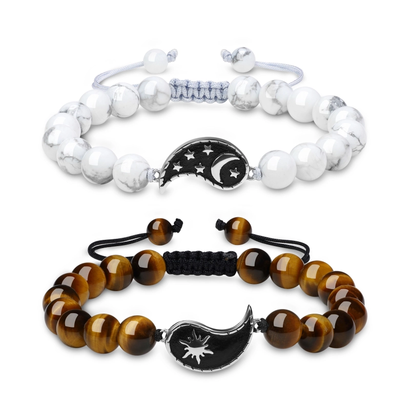 COAI-Pulseras-para-la-Pareja -Amorosa-con-Cuentas-de-Howlita-y-Ojo-de-Tigre-y-Amuletos-Yin-Yang-Sol-Luna COAI-Pulseras-para-la-Pareja -Amorosa-con-Cuentas-de-Howlita-y-Ojo-de-Tigre-y-Amuletos-Yin-Yang-Sol-Luna
