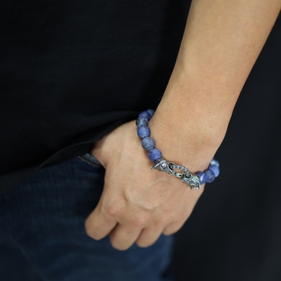 Sodalite viking wolf mens bracelet