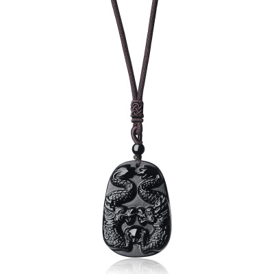 pendentif dragon en obsidienne noire