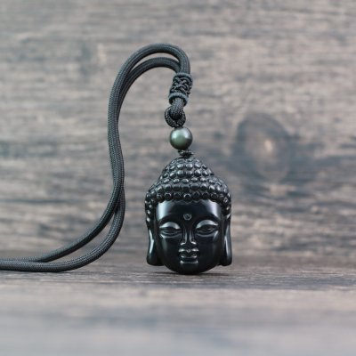 Buddha Head obsidian pendant