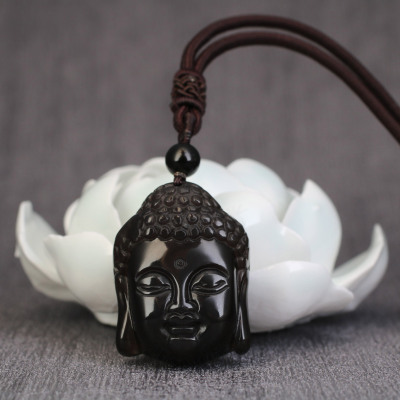 Buddha Kopf obsidian kette