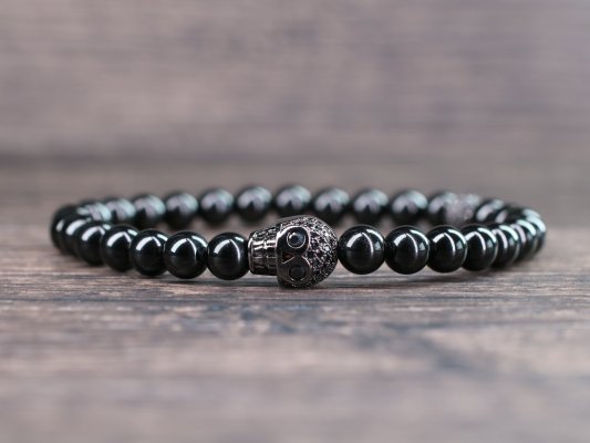 bracciale teschio tormalina nera