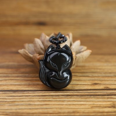 obsidian fox pendant