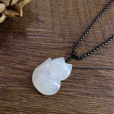 white agate fox pendant