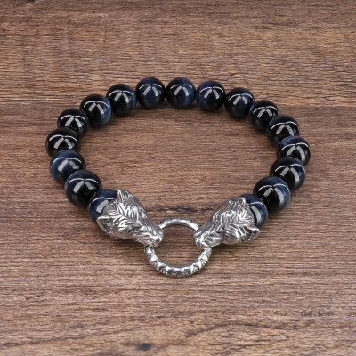 blue Tiger Eye Stone mens bracelet