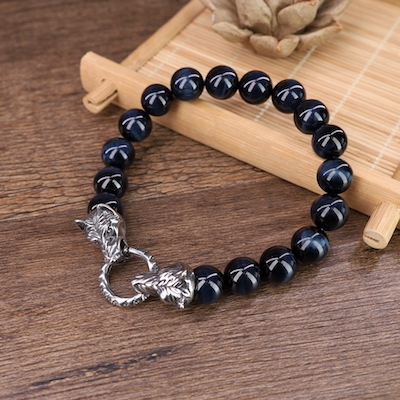 bracciale leone in occhio di tigre blu