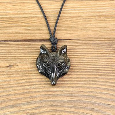 colgante lobo de obsidiana dorada