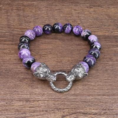 Charoite viking wolf bracelet