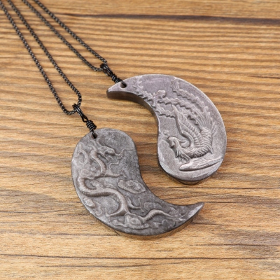Silver obsidian couple necklaces