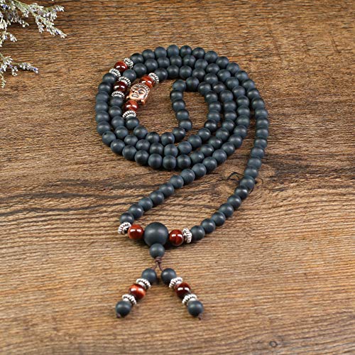 10 mm Piedras preciosas Naturales De Ojo De Tigre 108 cuentas de oración budistas Collar Mala Con Borlas
