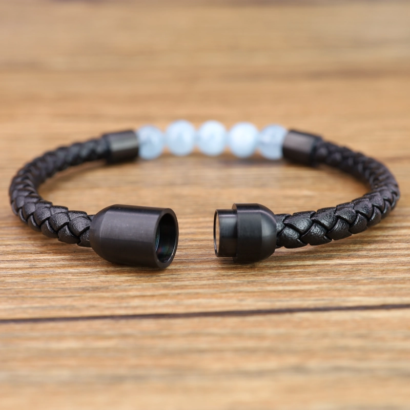 COAI-アクアマリン-本革-レザー-開運お守りブレスレット-バングル-メンズ